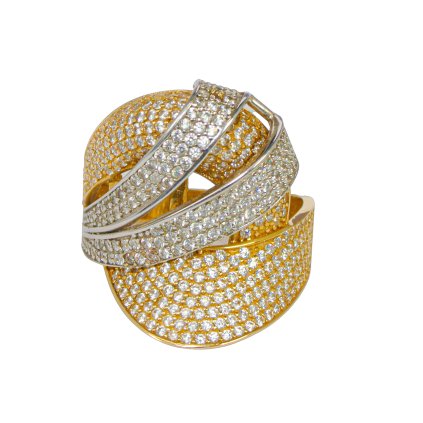 Zlatý prsteň dvojfarebný so zirkónmi