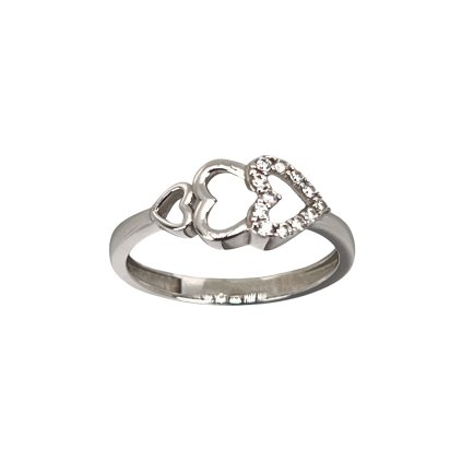 Romantický prsteň z bieleho zlata so zirkónmi Tri srdcia