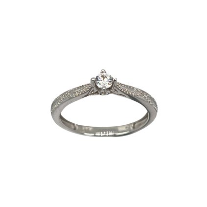 Zásnubný prsteň z bieleho zlata so zirkónom a gravírom