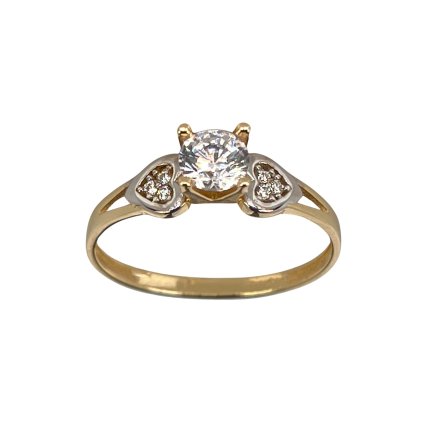 Zlatý dvojfarebný zásnubný prsteň so zirkónmi Láska