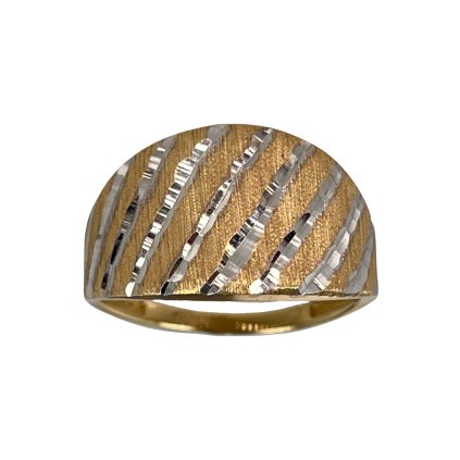 Zlatý prsteň s líniami z bieleho zlata s gravírovaním a pieskovaním