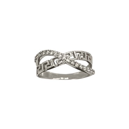 Prsteň z bieleho zlata so zirkónmi a antickým vzorom