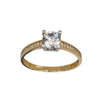 Zlatý dvojfarebný prsteň s čírymi zirkónmi