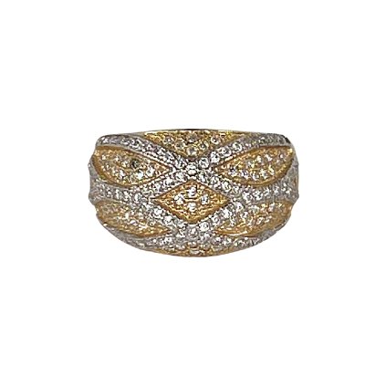 Zlatý prsteň so zirkónmi s líniami z bieleho zlata