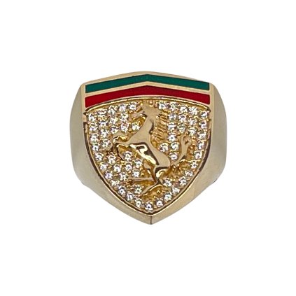 Zlatý pánsky viacfarebný prsteň s logom a zirkónmi