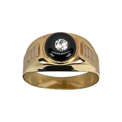 Zlatý pánsky prsteň s ónyxom a zirkónom