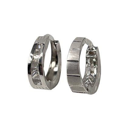 Zlaté kruhy z bieleho zlata so zirkónmi a gravírovaním