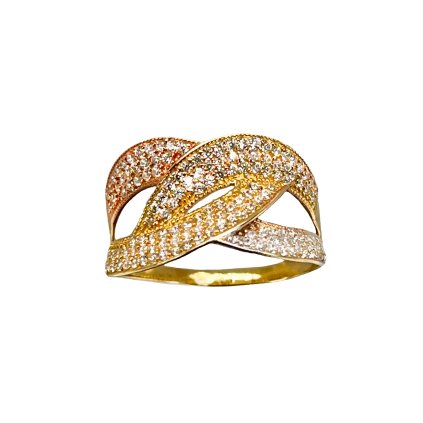 Zlatý prsteň z kombinovaného zlata so zirkónmi