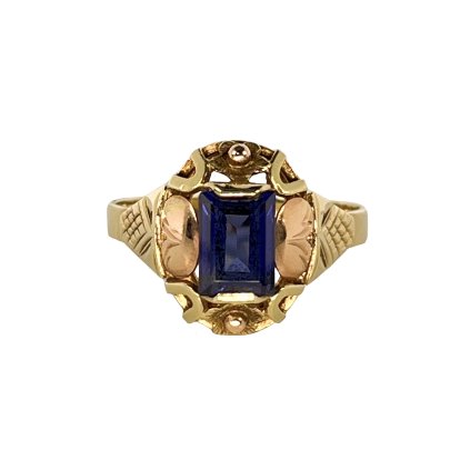 Zlatý prsteň dvojfarebný s modrým zirkónom