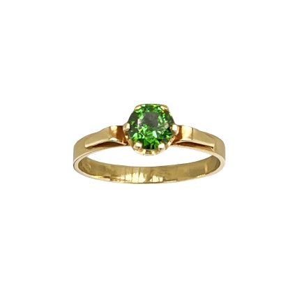 Zlatý lesklý prsteň so zeleným zirkónom