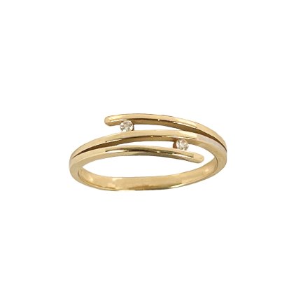 Prsteň zo žltého zlata s dvomi zirkónmi