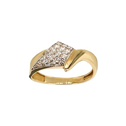 Lesklý prsteň zo žltého zlata so zirkónmi