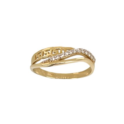 Zlatý prsteň so zirkónmi a antickými vzormi