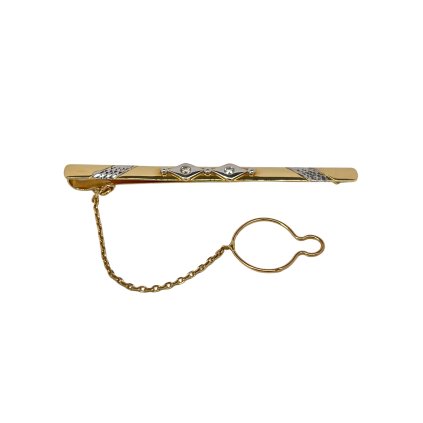 Zlatá spona na kravatu z kombinovaného zlata so vzorom a zirkónmi