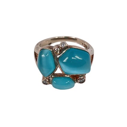 Strieborný prsteň s povrchovou úpravou a modrými kameňmi