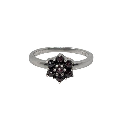 Strieborný prsteň kvet s granátmi