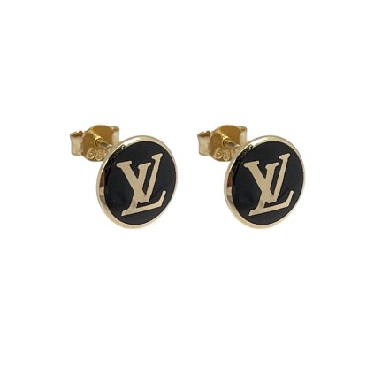 Zlaté napichovacie náušnice s logom značky s čiernym onyxom