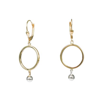 Visiace zlaté dvojfarebné náušnice kruhy s guličkami