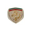 Zlatý pánsky viacfarebný prsteň s logom a zirkónmi