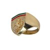 Zlatý pánsky viacfarebný prsteň s logom a zirkónmi