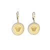 Zlaté visiace náušnice krúžka s antickými vzormi a zirkónmi