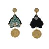 LINDA'S DREAM indiánske modré náušnice so zlatými elementmi