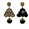 LINDA'S DREAM zlaté náušnice s čiernou bambuľkou a zlatými elementmi