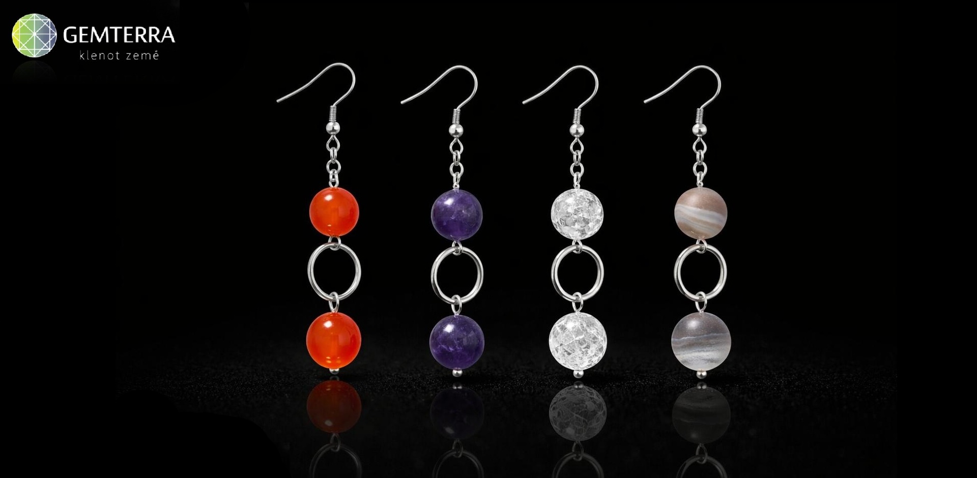 Náušnice z karneolu, ametystu, křišťálu nebo achátu Botswana