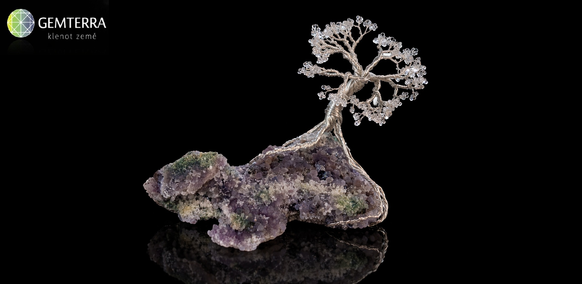 Strom z hroznového achátu a skleněných korálků