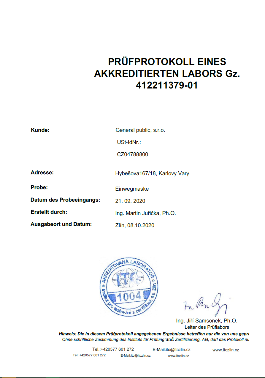 Certifikácia – Trojvrstvové tvárové masky – rúška