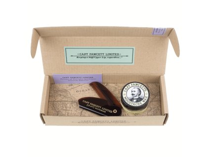 Darčekový set Cpt. Fawcett — Sandalwood Moustache Wax & Comb