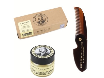 Darčekový set Cpt. Fawcett — Sandalwood Moustache Wax & Comb