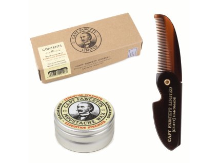 Darčekový set Cpt. Fawcett — Expedition Strength Moustache Wax & Comb