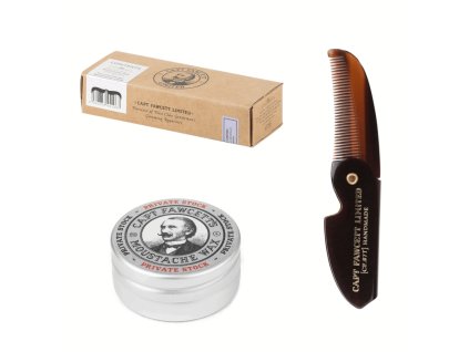 Darčekový set Cpt. Fawcett — Private Stock Moustache Wax& Comb