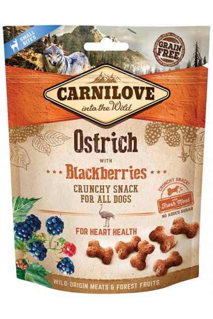 carnilove dog crunchy snack ostrich with blackberries 200g original