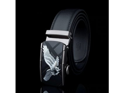 PÁNSKÝ KOŽENÝ OPASEK EAGLE z automatyczną klamrą z serii BLACKLINE (kolor czarny, Długość paska 110cm.)