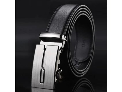 PÁNSKÝ KOŽENÝ OPASEK z automatyczną klamrą (kolor czarny, Długość paska 110cm.)