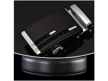 PÁNSKÝ KOŽENÝ OPASEK z automatyczną klamrą z serii BLACKLINE (kolor czarny, Długość paska 110cm.)