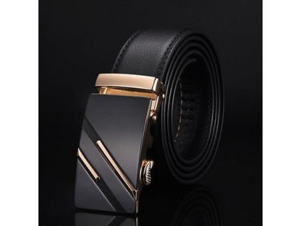 PÁNSKÝ KOŽENÝ OPASEK z automatyczną klamrą z serii BLACKLINE (kolor czarny, Długość paska 110cm.)