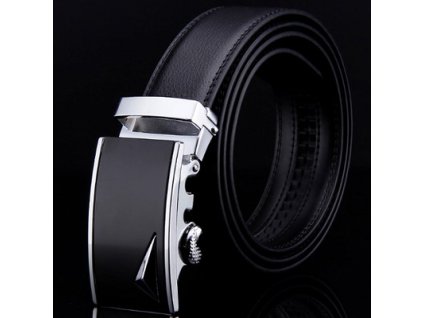 PÁNSKÝ KOŽENÝ OPASEK z automatyczną klamrą z serii BLACKLINE (kolor czarny, Długość paska 110cm.)