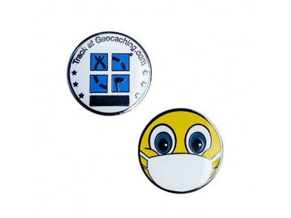 Emoji s ľúčkou - micro geocoin - Geocachingový obchod.Emoji with Mask Micro Geocoin - Geocaching shop.