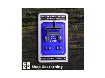 Blue Switch Geocoin- Celebrating 20 Years Edition. Geocaching shop.