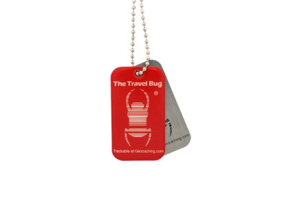 RED Geocaching QR Travel Bug® - Glow in the dark