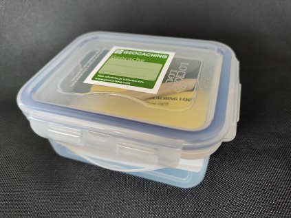 Complete filled small lock-n-lock square geocache. Has nice small square size - it can hold some of xchange items, xWG and tracking items.
