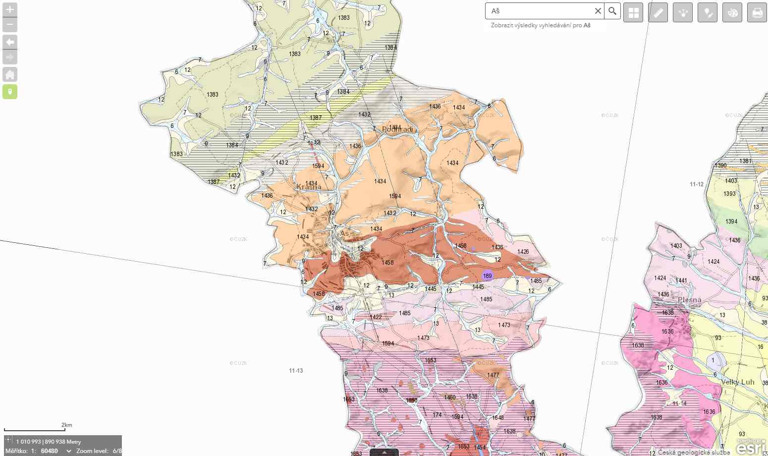 Geologická mapa a povrch terénu