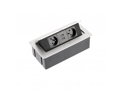 GTV soft výklopná zásuvka do pracovní desky 2 x 220 V + 2 x USB, kabel 1,5 m, stříbrná