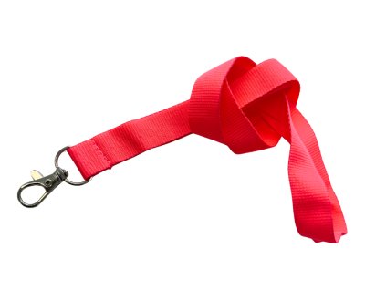 Šňůrka pevný textil 20 mm s karabinou - neon růžová (32 ks)