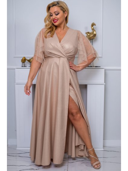 Zeštíhlující šaty s rukávkem Evita, Zlaté