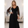 655 1 dluga polyskujaca w swietle suknia z dekoltem i transparentnym rekawkiem czarna 20290