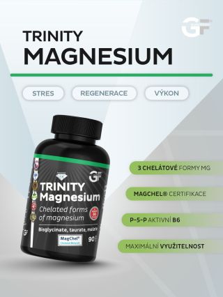TRINITY MAGNESIUM Kombinace tří forem hořčíku pro maximální účinnost a šetrnost. Pomáhá proti únavě, stresu a svalovým...